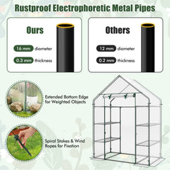 Portable Walk-in Greenhouse with 3 Tiers and 6 Shelves-White