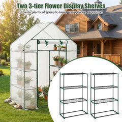 Portable Walk-in Greenhouse with 3 Tiers and 6 Shelves-White