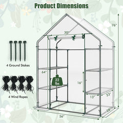Portable Walk-in Greenhouse with 3 Tiers and 6 Shelves-White