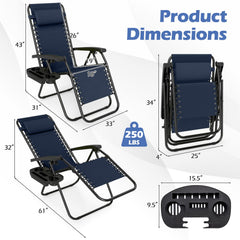 Portable Zero Gravity Chairs with Cup Holder Trays and Backrest-Navy