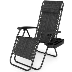 Portable Zero Gravity Chairs with Cup Holder Trays and Backrest Set of 2-Gray