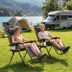 Portable Zero Gravity Chairs with Cup Holder Trays and Backrest-Gray
