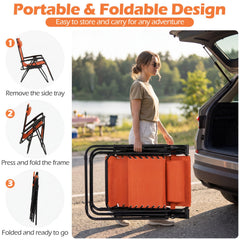 Portable Zero Gravity Chairs with Cup Holder Trays and Backrest Set of 2-Orange