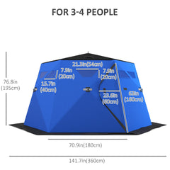 4 Person Insulated Ice Fishing Shelter, Pop-Up Portable Ice Fishing Tent with Carry Bag and Two Doors for -22℉, Black