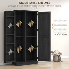 70" Tall Kitchen Pantry Cabinet with Door Shelves and Adjustable Shelves, Black Wood Grain