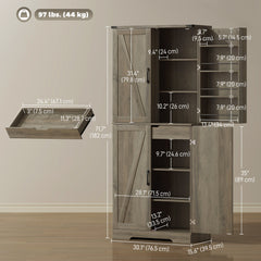 72" Kitchen Pantry Cabinet, Farmhouse Storage Cabinet with 4 Doors, Drawer, 8 Door Shelves and Adjustable Shelf, Black