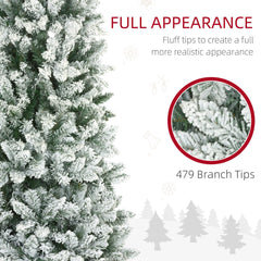 6ft Pencil Christmas Tree, Flocked Tree with 479 Branch Tips and Metal Base for Home, Indoor, Holiday