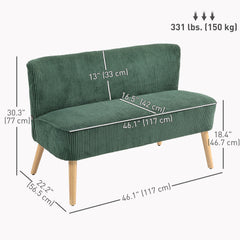 Modern 2 Seater Sofa, Upholstered Two Seater Couch with Rubber Wood Legs, Cream White