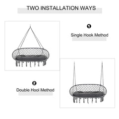 Patio Hammock Chair 2 Seat, Hanging Rope Hammock Swing Chair with Metal Frame and Cushion, Large Macrame Seat for Indoor and Outdoor 396 lbs Capacity, Dark Grey