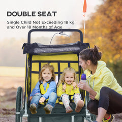 2-in-1 Bike Trailer for Kids, Foldable 2-Seat Baby Stroller with 5-Point Harness, Rubber Wheels, Storage Bag, Black