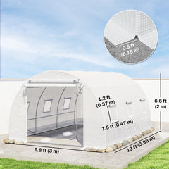 Walk-in Tunnel Greenhouse, Plant Hot House w/ Support Rods, Roll-up Mesh Door, Mesh Windows, 13'x9.8'x6.6', Green