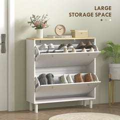 2 Drawers Shoe Storage Cabinet with Adjustable Shelves for 16 Pairs of Shoes, Black