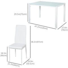 5-Piece Rectangular Glass Kitchen Table and Chairs with Metal Frame and Faux Leather Upholstery for Dining Room, Black
