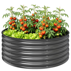 Galvanized Raised Flower Bed, 3 x 3 x 1.5 ft Outdoor Metal Raised Bed with Safety Edging and Gloves, Dark Grey