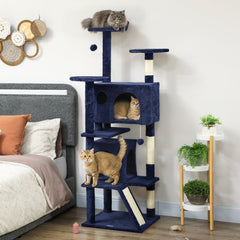 54" Cat Tree, Multi-Level Cat Tower with Scratching Posts, Cat Condos, Bed, Platforms, Ramp, Toy Ball, Beige