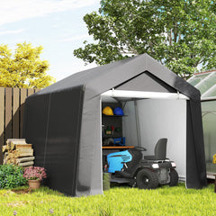 7' x 12' Outdoor Storage Shed Portable Garage with Roll-up Door for Motorcycle, Bike, Garden Tools, Beige