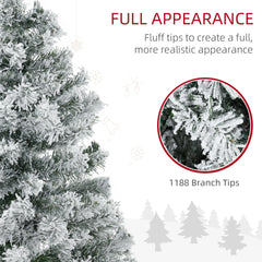 7.5ft Artificial Prelit Christmas Tree with Warm White LED Light, Snow Flocked Branches, Metal Base, Xmas Tree