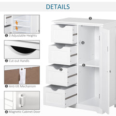 Bathroom Storage Cabinet, Floor Cabinet with Adjustable Shelf and 4 Drawers, Side Cabinet for Washroom, White