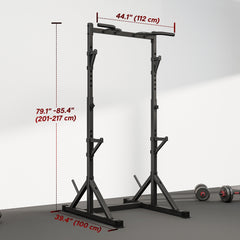 Adjustable Squat Rack, Multi-Function Bench Press Rack with Weight Plate Holders and Pull up Bar, Black