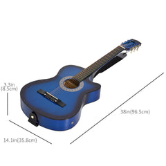 38 Inch Full Size Classical Acoustic Electric Guitar Premium Gloss Finish with Strings, Picks, Shoulder Strap and Case Bag, Blue