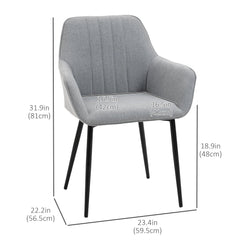 Dining Chairs Set of 2, Linen Upholstery Accent Chair with Back, Armrest, Metal Legs, Dark Grey
