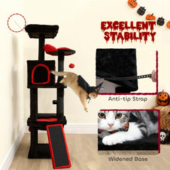 Gothic Cat Tree, 60" Tall Cat Tower with Coffin Bed, Sisal Scratching Posts & Ramp, Condo, Hammock, Perches, Black