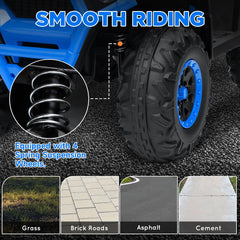 Kids ATV, 12V Battery Powered Electric Ride on Toy w/ Spring Suspension, Storage Basket, High & Low Speed, Blue