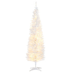 6' Pre Lit Artificial Pencil Christmas Trees, Xmas Tree with Realistic Branches and Warm White LED Lights, Green