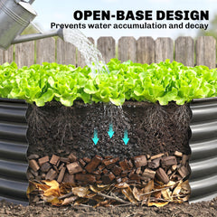 Galvanized Raised Flower Bed, 3 x 3 x 1.5 ft Outdoor Metal Raised Bed with Safety Edging and Gloves, Dark Grey