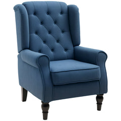 Fabric Accent Chair, Button Tufted Armchair, Upholstered Modern Living Room Chair, Wingback Chair with Wood Legs, Rolled Arms, Thick Padding for Bedroom, White