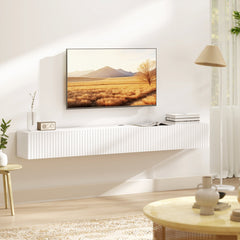 71" Floating TV Stand for TVs up to 72 Inch, Wall Mount Media Console with 2 Fluted Flip-Down Doors, Cable Hole, Black