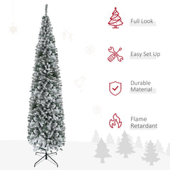 6ft Flocked Christmas Tree, Pencil Christmas Tree with Realistic Branch Tips, Folding Metal Stand, Green