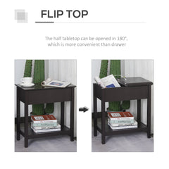 End Side Table in Flip Top Design with Cabinet and Bottom Shelf, Storage Furniture Decoration for Bedroom Living Room Office, Dark Coffee