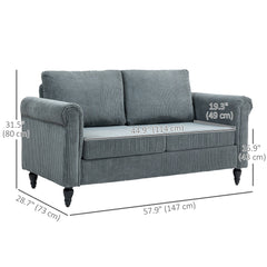 Vintage Loveseat, Upholstered Love Seat Furniture, Chenille-feel Fabric 2 Seater Sofa Couch with Rolled Arms, Gourd-Shaped Rubber Wood Legs for Living Room, Dark Grey