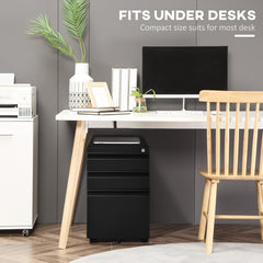 3 Drawer Filing Cabinet, Lockable Office Storage Cabinet on Wheels for Legal, Letter, A4 Files, Black