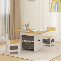 3 Piece Kids Table and Chair Set with 6 Removable Drawers, for Classroom, Living Room, Bedroom, Nursery, Light Grey