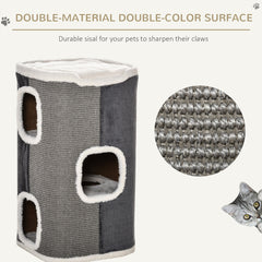 4-Story Cat House for Indoor, Cat Condo with Sisal Scratching Surface, Removable Cushion, 16" x 16" x 29", Grey