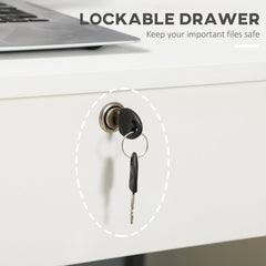 Home Office Desk with Storage, Computer Desk with Lockable Drawer and Open Compartment, White