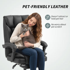 Executive Office Chair, Pet-Friendly Leather Ergonomic Desk Chair with Footrest, Swivel Recliner, Beige