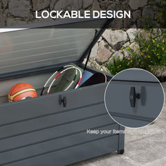 78 Gallon Garden Storage Box, Waterproof Outdoor Storage Container with Wheels and Handles, Dark Grey