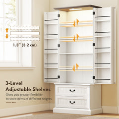 72" LED Kitchen Pantry Cabinet, Buffet Storage Cabinet with 10 Door Shelves, 2 Drawers and Adjustable Shelves, Black