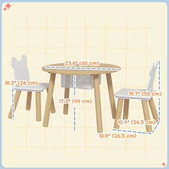 3 Pieces Kids Table and Chair Set, Activity Table and Chair Set with Bear-Shaped Chairs, Mesh Bag