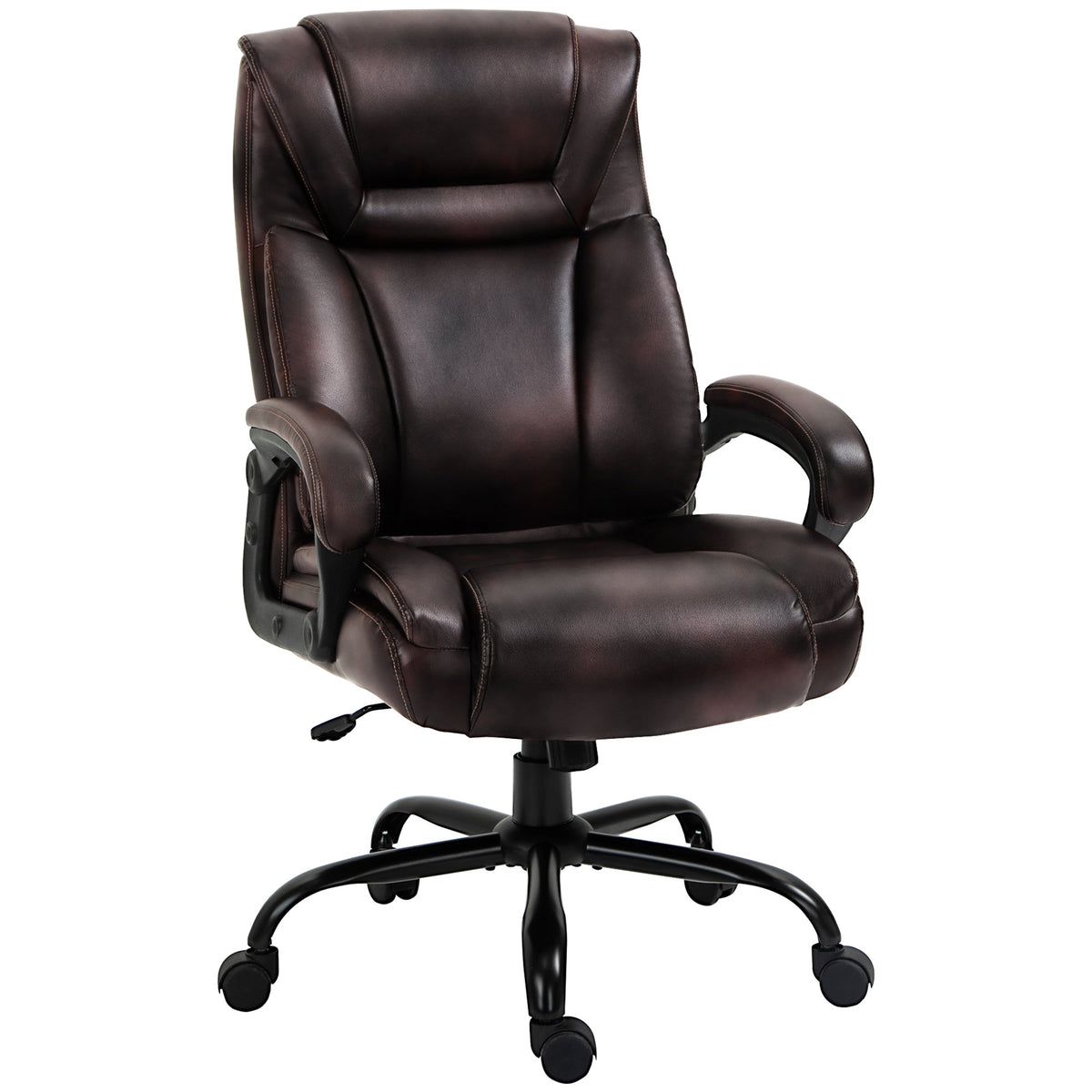 PU Leather Executive Office Chair with High Back, Adjustable Height and Swivel Wheels, 400LBS Capacity, Brown