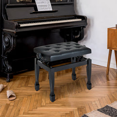25" Adjustable Height Piano Bench with Padded Cushion, Keyboard Seat with Solid Wood Legs, Black