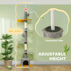 Floor to Ceiling Cat TreeTower with 90.5"-108" Adjustable Height, Scratching Posts, Hammock, Condo, Toy Ball, Dark Grey