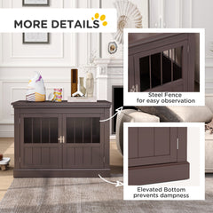 31" Dog Crate Furniture End Table with Three Doors for Small Dogs, Coffee