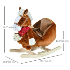 Baby Rocking Horse, Plush Animal Rocker for Toddlers Aged 18-36 Months, Stuffed Ride Toy with Hand Puppet, Sounds, Seat Belt, Brown