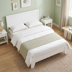 Queen Wood Platform Bed with Mid Century Headboard and 6 Inch Clearance, White