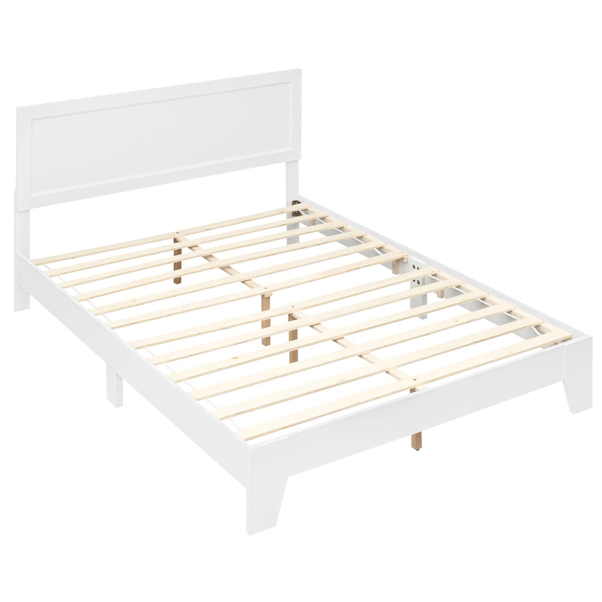 Queen Wood Platform Bed with Mid Century Headboard and 6 Inch Clearance, White