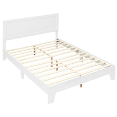 Queen Wood Platform Bed with Mid Century Headboard and 6 Inch Clearance, White